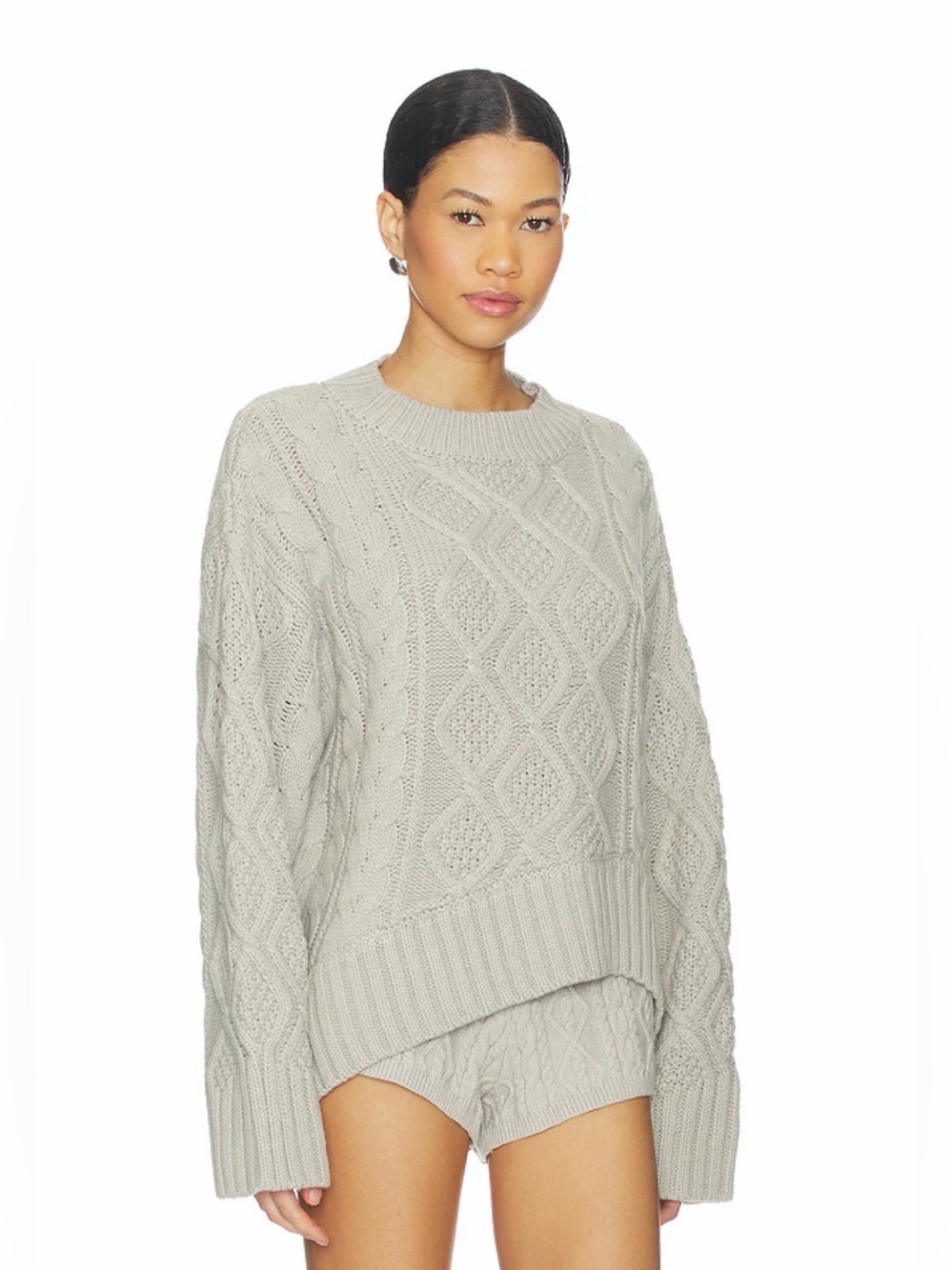 LIONESS Oversized Liaison Cable Knit Pullover in Ash